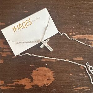 Sold 18” Silver Tone (looks Like Sterling) Faint Rhinestone Cross Nwt